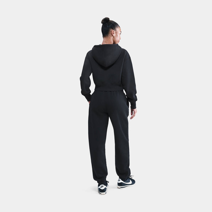 Phoenix Fleece Loose Full Zip Cropped Womens Hoodie (Black/Sail)