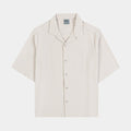 Pleated Button Up Mens Short Sleeve Shirt (Cream)