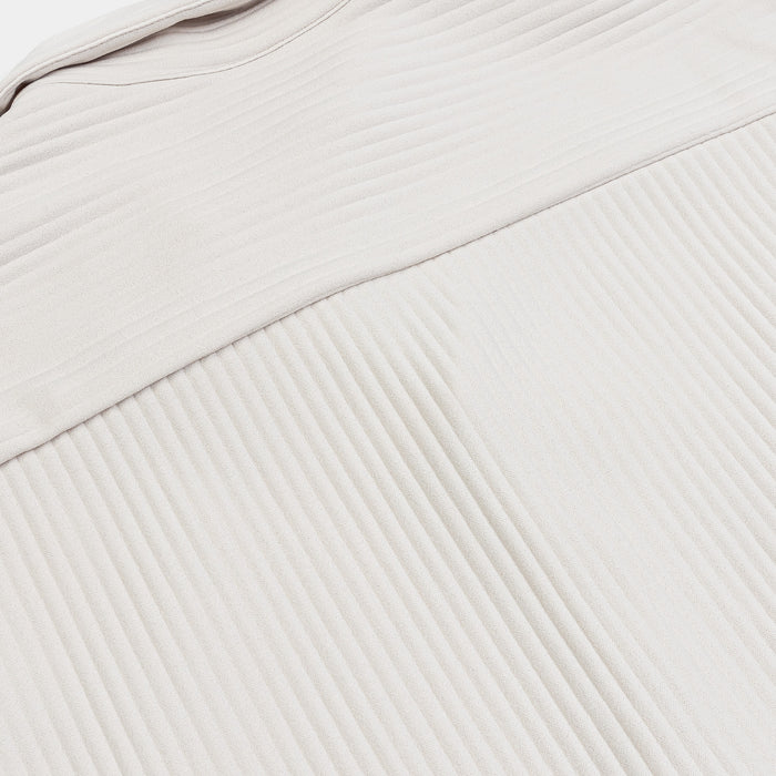Pleated Button Up Mens Short Sleeve Shirt (Cream)