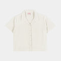 Pleated Button Up Womens Short Sleeve Shirt (Cream)