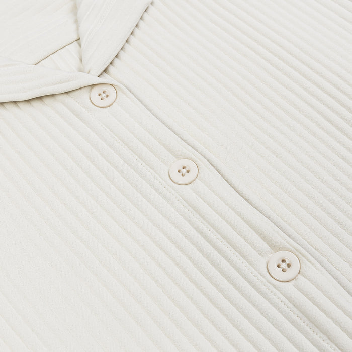 Pleated Button Up Womens Short Sleeve Shirt (Cream)
