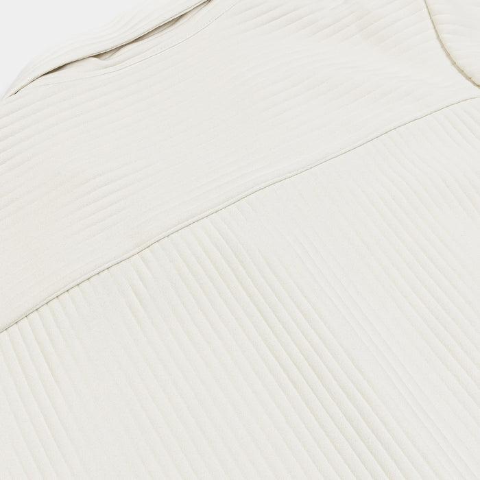 Pleated Button Up Womens Short Sleeve Shirt (Cream)