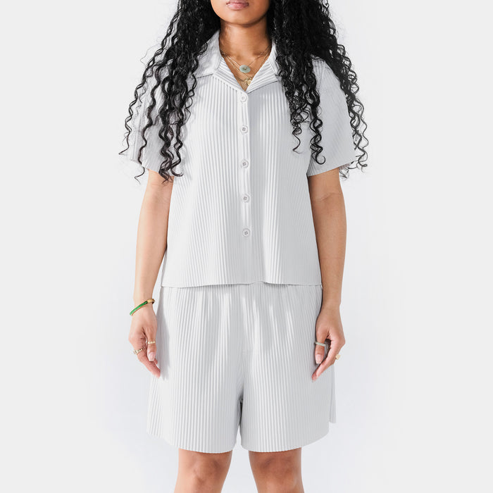 Pleated Fleece Womens Shorts (Blue)