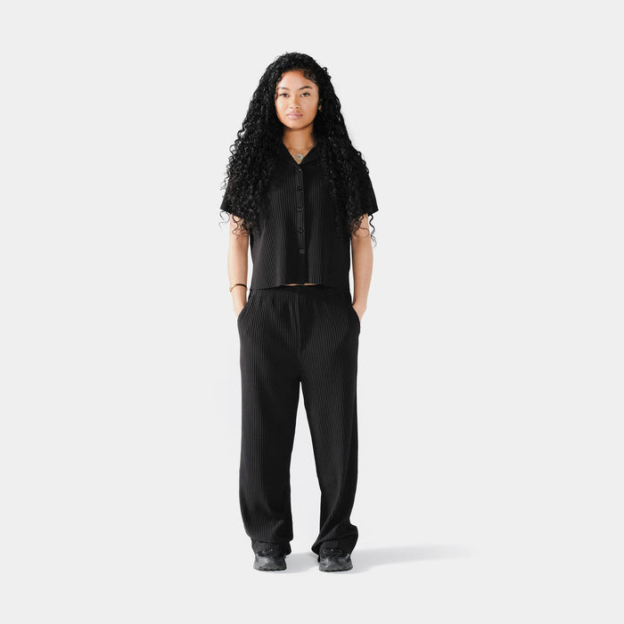 Pleated Joggers Womens Pants (Black)