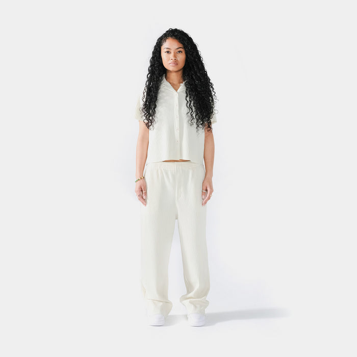 Pleated Joggers Womens Pants (Cream)