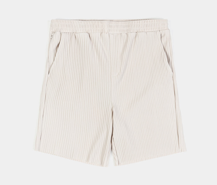 Pleated Woven Mens Shorts (Cream)