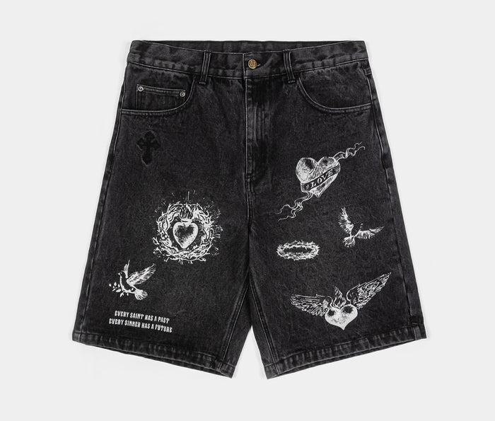 Prayers Denim Mens Short (Grey/Black)