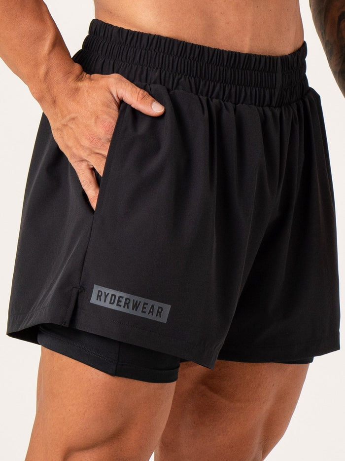 Pursuit 2 In 1 Training Shorts - Black Clothing Ryderwear
