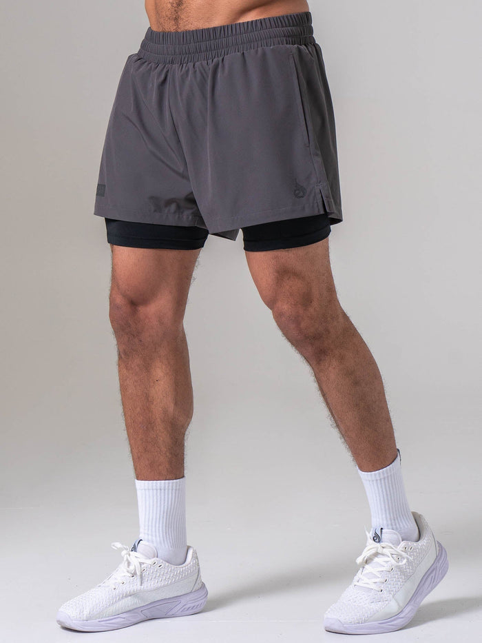 Pursuit 2 In 1 Training Shorts - Charcoal Clothing Ryderwear