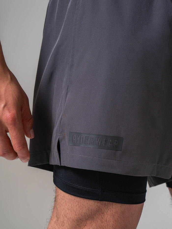Pursuit 2 In 1 Training Shorts - Charcoal Clothing Ryderwear