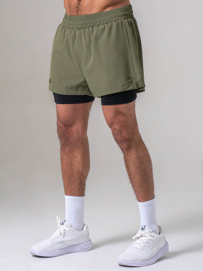 Pursuit 2 In 1 Training Shorts - Khaki Clothing Ryderwear