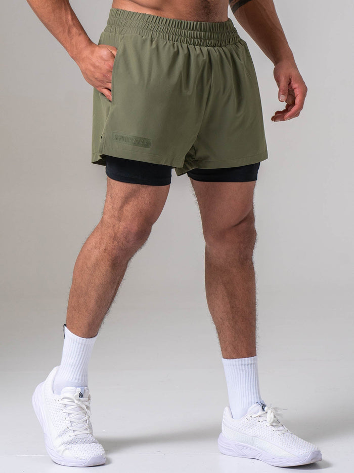 Pursuit 2 In 1 Training Shorts - Khaki Clothing Ryderwear