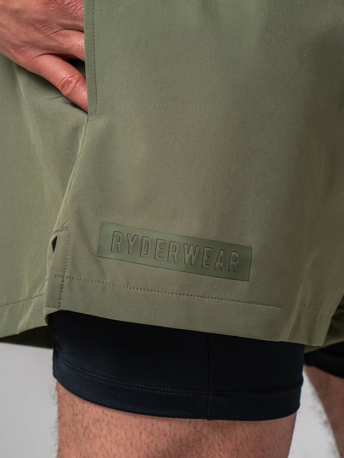 Pursuit 2 In 1 Training Shorts - Khaki Clothing Ryderwear