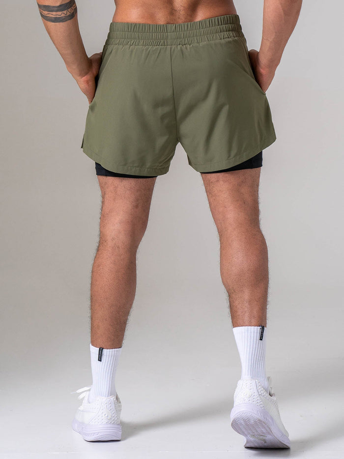 Pursuit 2 In 1 Training Shorts - Khaki Clothing Ryderwear