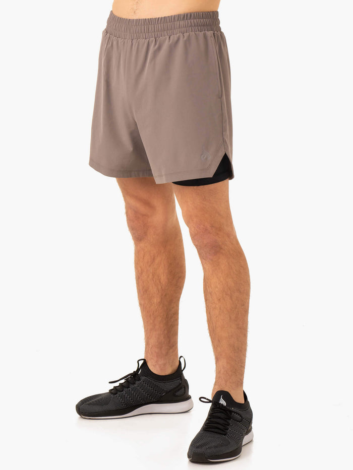 Pursuit 2 In 1 Training Shorts - Taupe Clothing Ryderwear