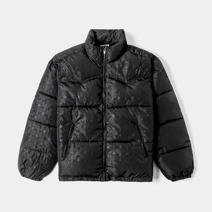 Quilted Cross Puffer Mens Jacket (Black/Black)