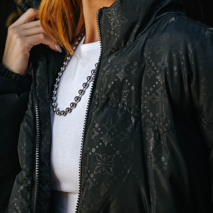 Quilted Cross Puffer Mens Jacket (Black/Black)