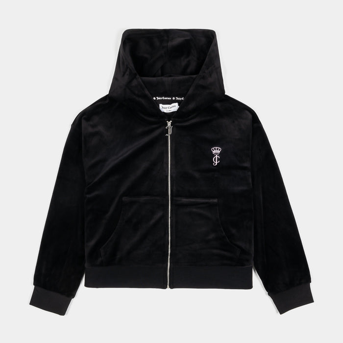 Relaxed Velour Zip Womens Hoodie (Liquorice)
