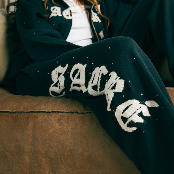 Rhinestone Soft Fleece Womens Pants (Black/Cream)