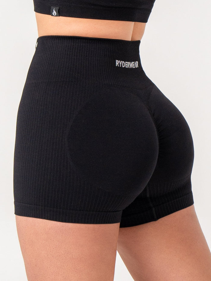 Rib Scrunch Seamless Shorts - Black Clothing Ryderwear