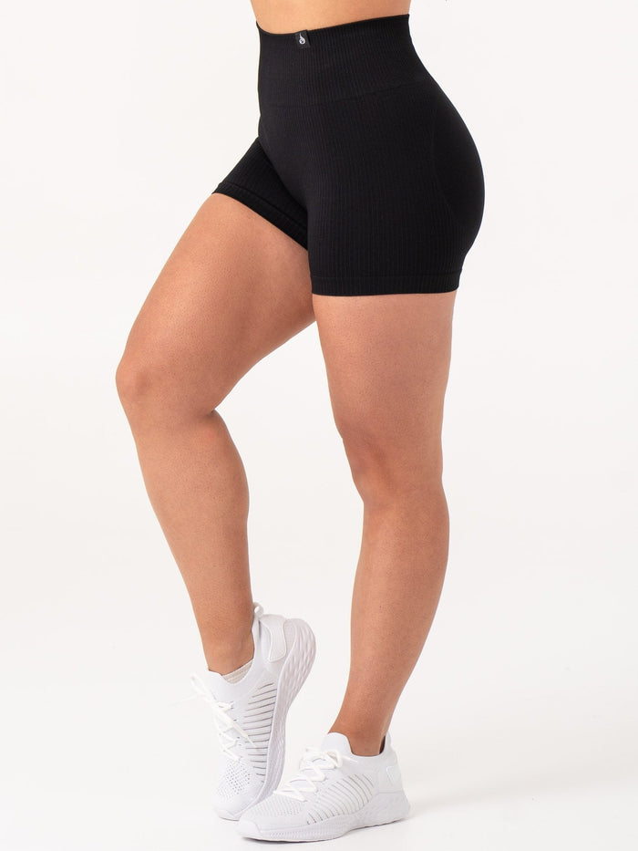 Rib Scrunch Seamless Shorts - Black Clothing Ryderwear