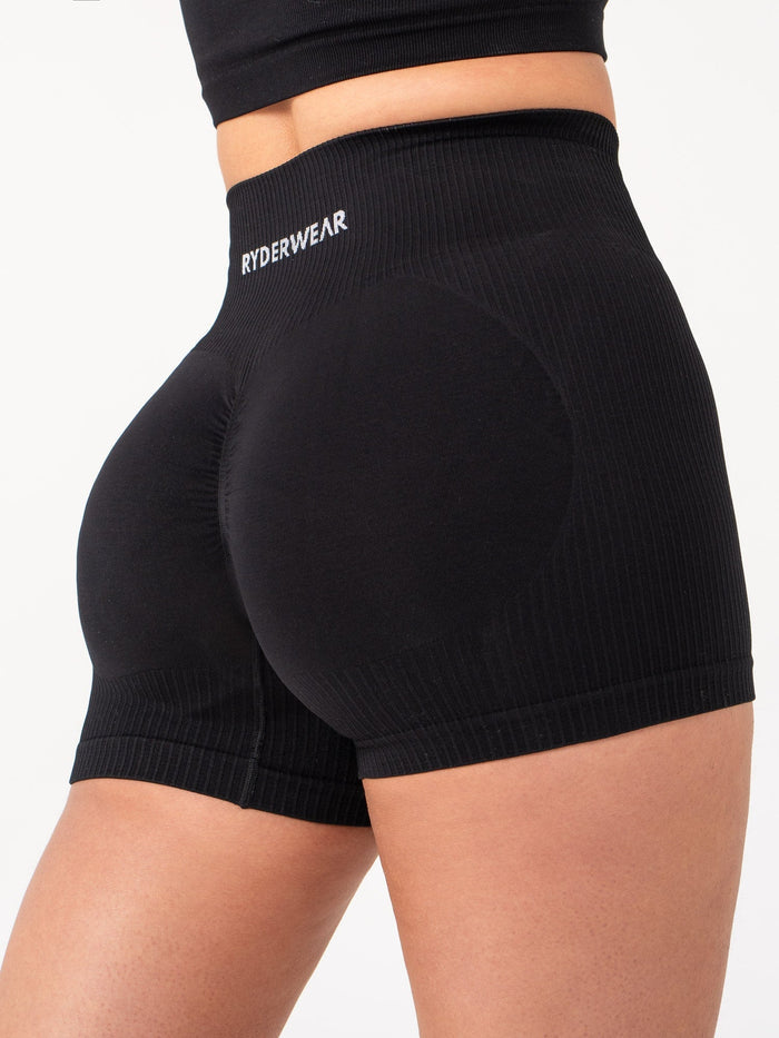 Rib Scrunch Seamless Shorts - Black Clothing Ryderwear