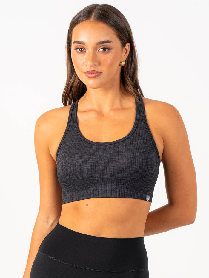 Rib Seamless Sports Bra - Black Marl Clothing Ryderwear