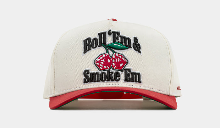Roll Em Smoke Em Trucker Mens Hat (Beige/Red)