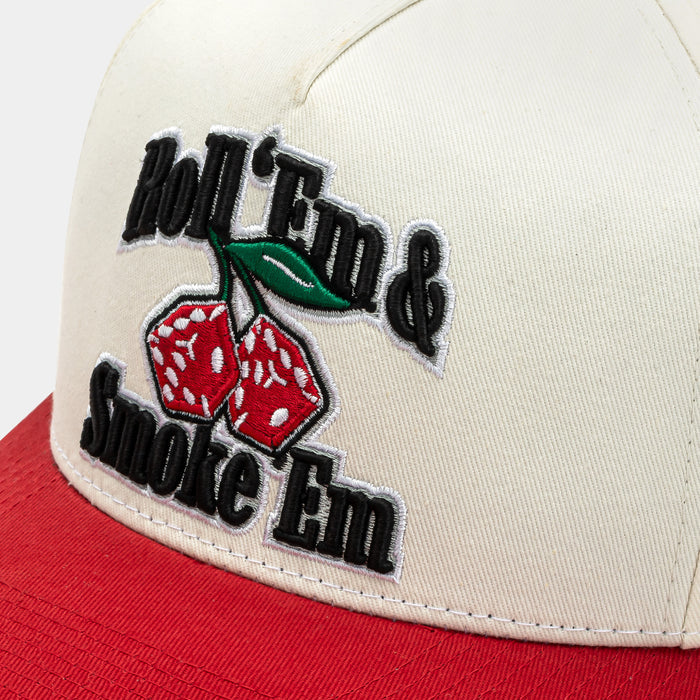 Roll Em Smoke Em Trucker Mens Hat (Beige/Red)
