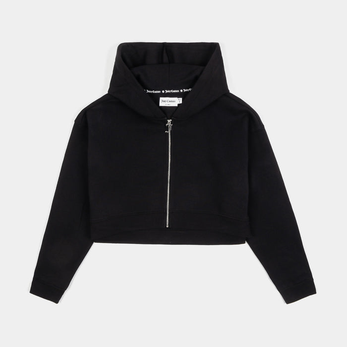 Roses Cropped Zip Up Womens Hoodie (Liquorice)