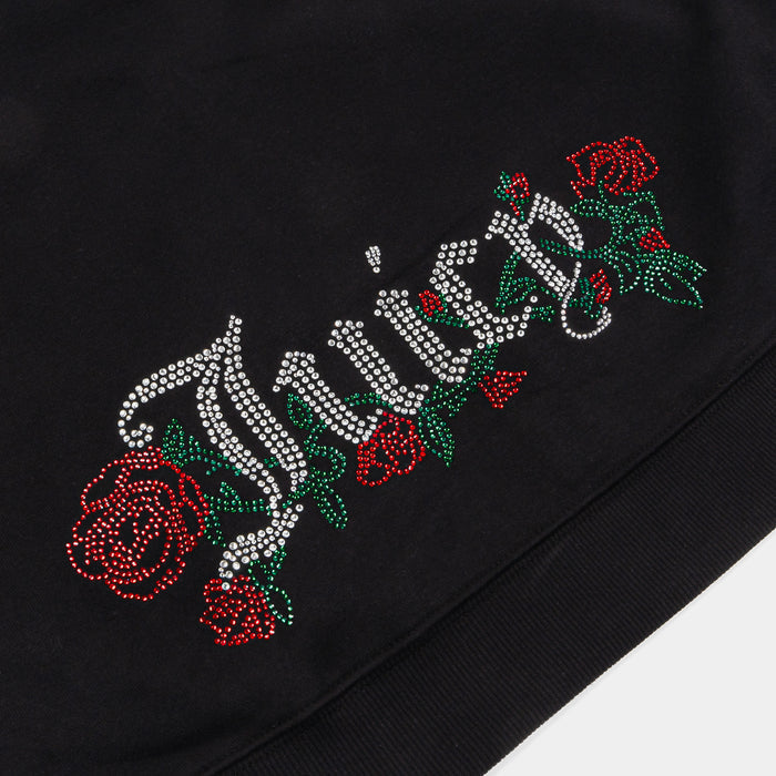 Roses Cropped Zip Up Womens Hoodie (Liquorice)