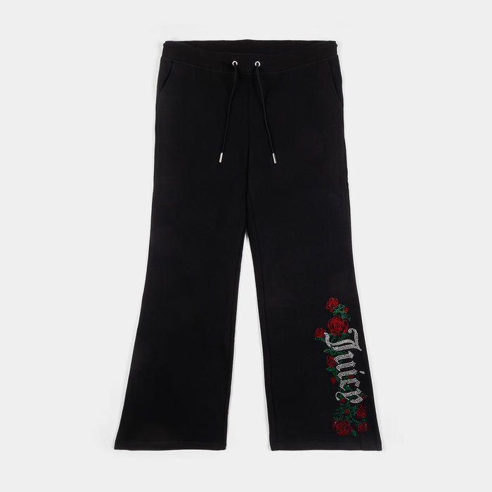 Roses Wide Leg Track Womens Pants (Black)