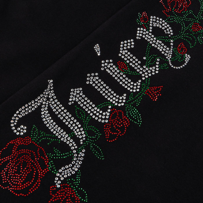 Roses Wide Leg Track Womens Pants (Black)