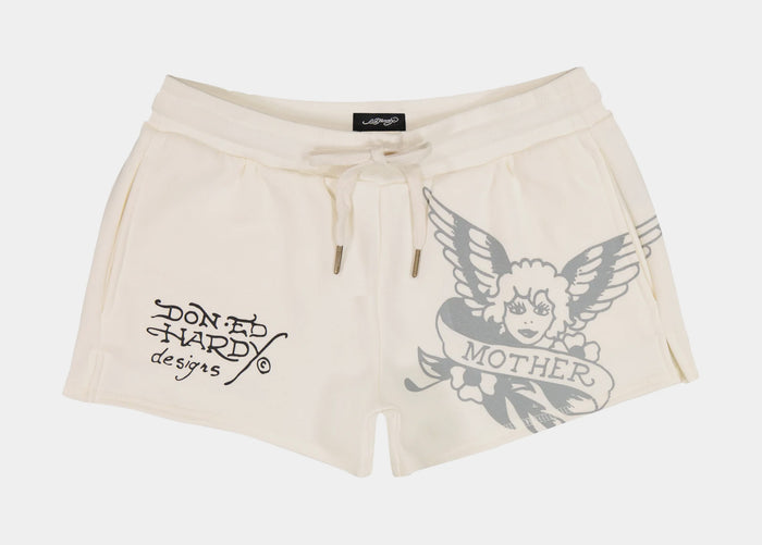 Sacred Heart Fleece Womens Shorts (White/Black)