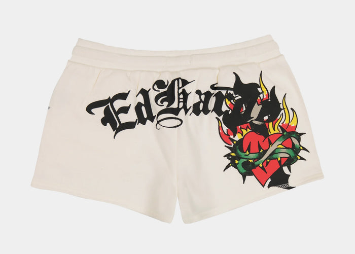 Sacred Heart Fleece Womens Shorts (White/Black)