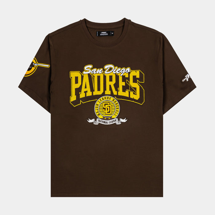 San Diego Padres Team Badge Mens Short Sleeve Shirt (Brown/Yellow)