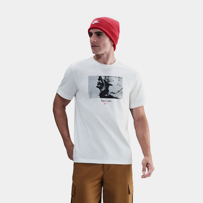 Say Less Graphic Mens Short Sleeve Shirt (White/Grey)
