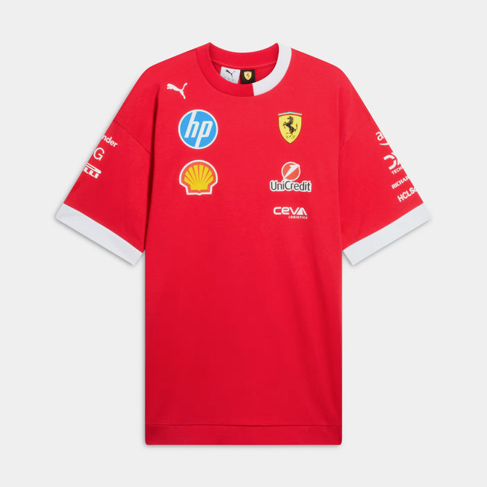 Scuderia Ferrari 2025 Driver Mens Short Sleeve Shirt (Dark Cherry/White)
