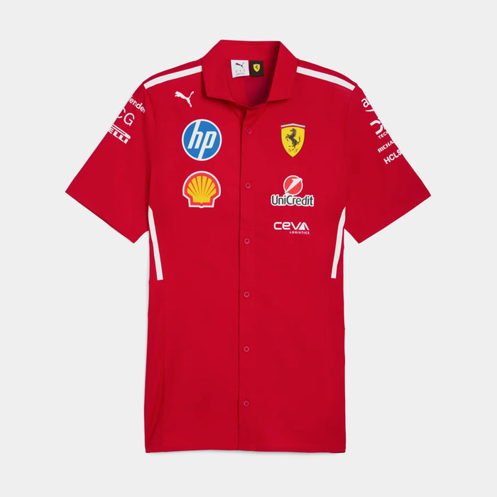 Scuderia Ferrari 2025 Team Mens Short Sleeve Shirt (Dark Cherry/White)