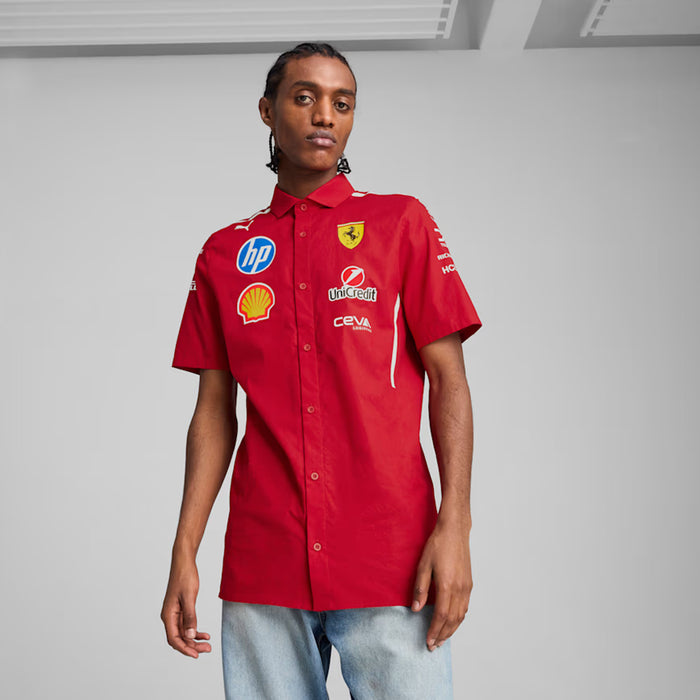 Scuderia Ferrari 2025 Team Mens Short Sleeve Shirt (Dark Cherry/White)
