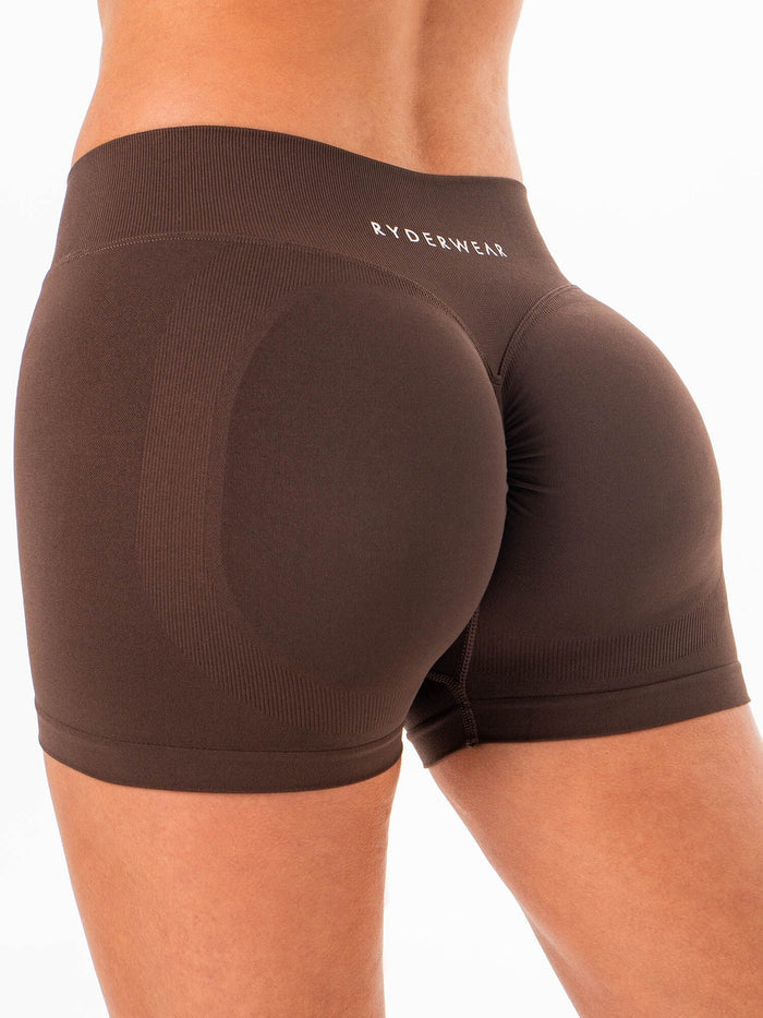 Sculpt Seamless Mini Mid Rise Shorts - Chocolate Clothing Ryderwear