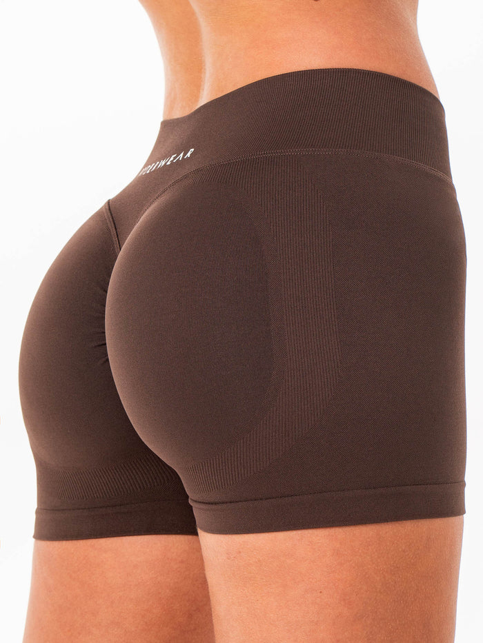 Sculpt Seamless Mini Mid Rise Shorts - Chocolate Clothing Ryderwear