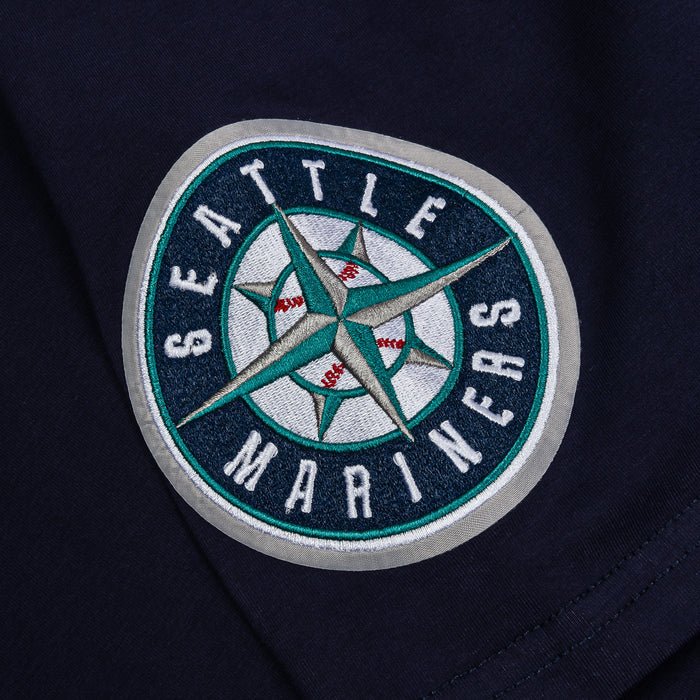 Seattle Mariners Team Badge Mens Short Sleeve Shirt (Black/Blue)