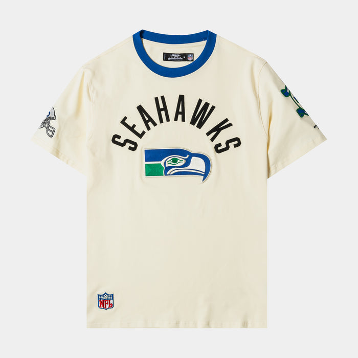 Seattle Seahawks Modern Originals Ringer Mens Short Sleeve Shirt (Beige/Blue)