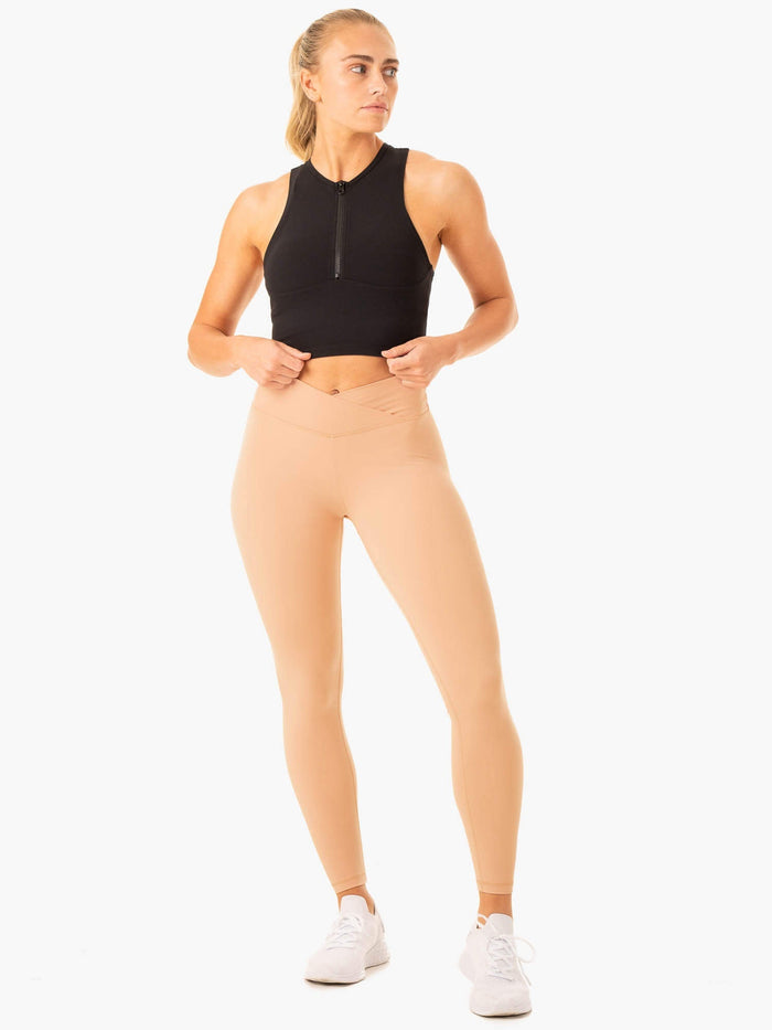 Serene Cross Over Scrunch Leggings - Tan Clothing Ryderwear