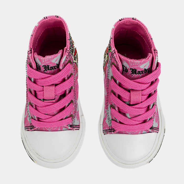 Skull High Top Infant Toddler Lifestyle Shoes (Pink/White)