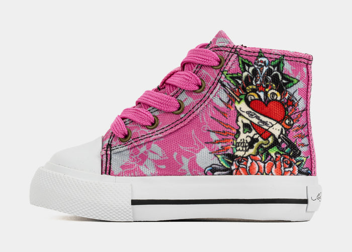 Skull High Top Infant Toddler Lifestyle Shoes (Pink/White)