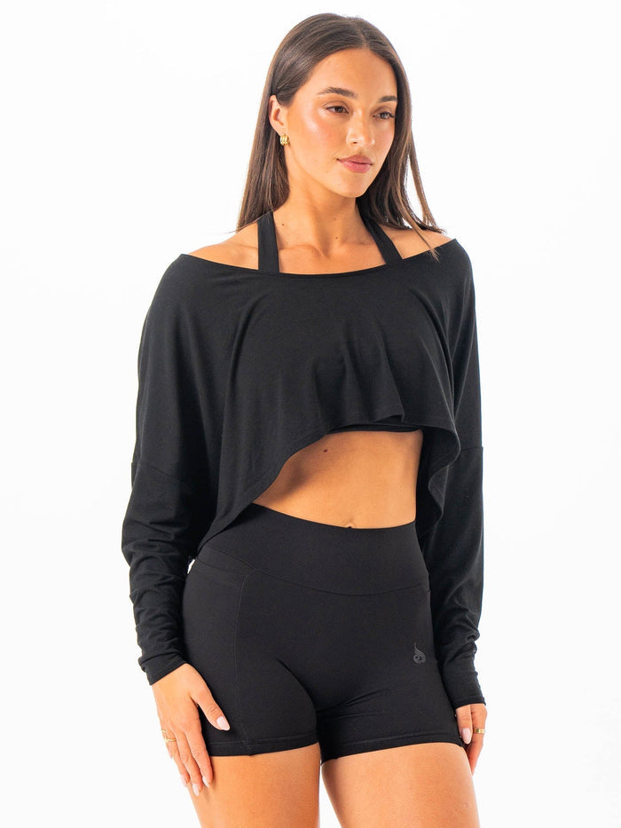 Slouchy Off Shoulder Top - Black Clothing Ryderwear