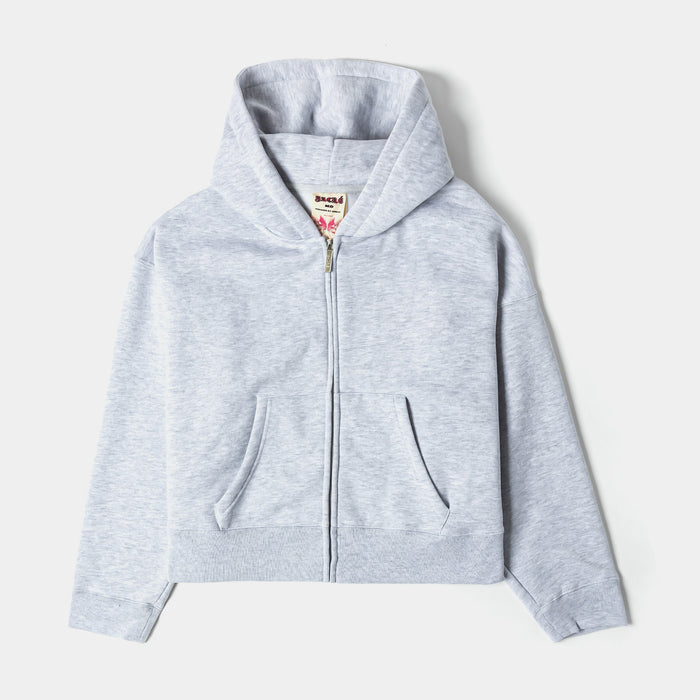 Soft Fleece Zip Up Womens Hoodie (Grey)