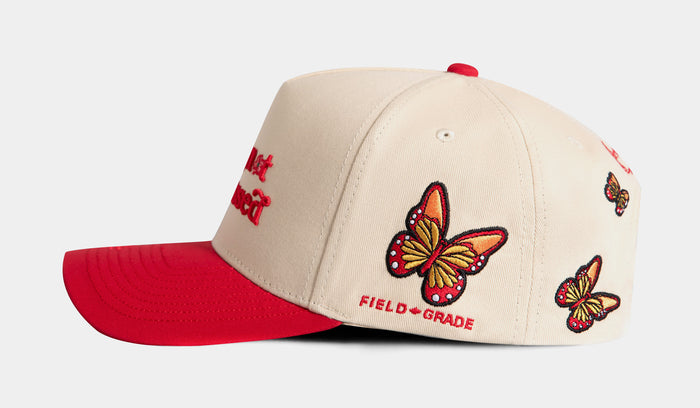 Sorry Not Impressed Snapback Mens Hat (Beige/Red)